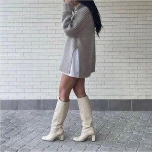 Zara Knee High Leather Boots US 6.5 EU 37 Capsule Go Go Cream Blogger Fave